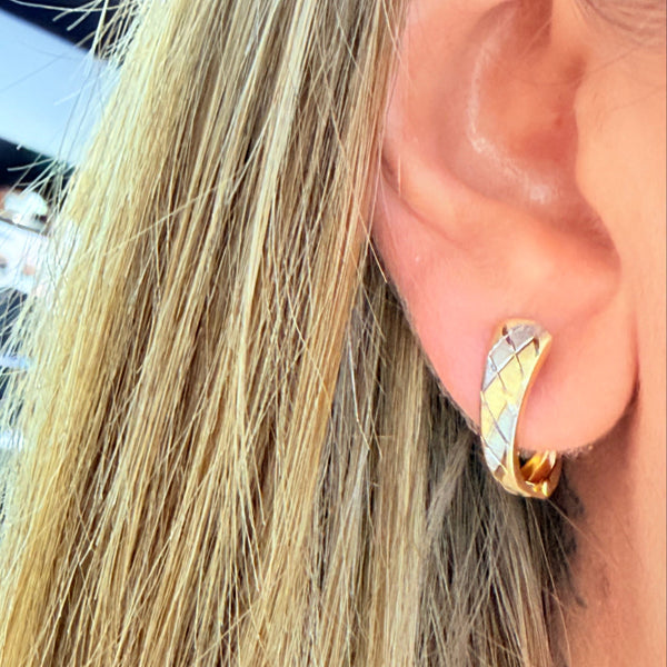 Boucles d'oreilles Dormeuse en Or Jaune et Blanc 18 K
