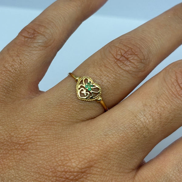 Bague avec Émeraude en Or Jaune 18 Carats - Taille 55