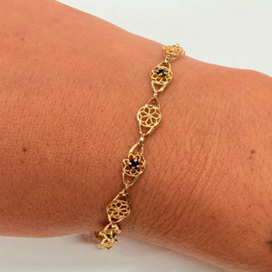 Bracelet Filigrane en Or Jaune 18k avec Saphir