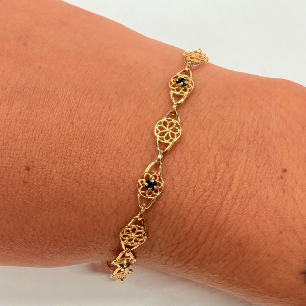 Bracelet Filigrane en Or Jaune 18k avec Saphir