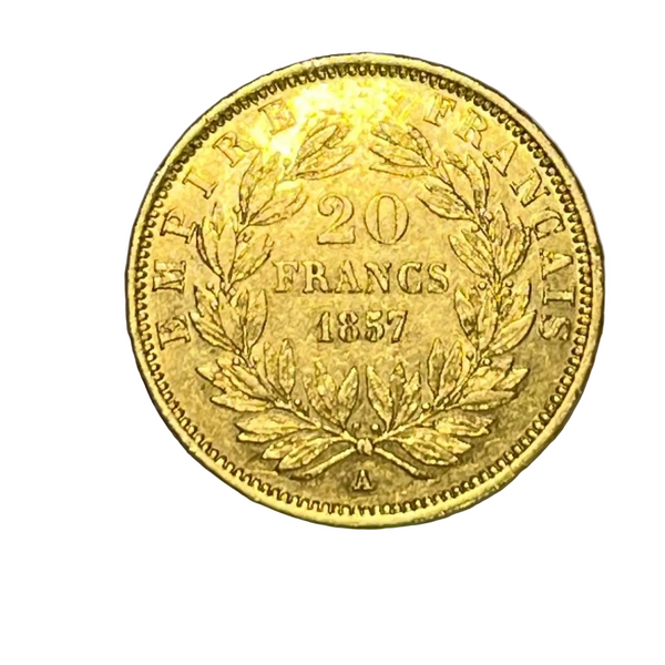 Pièce 20 Francs Napoléon 1857 en Or Jaune 20K