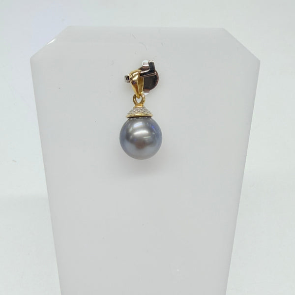 Pendentif avec Perle de Tahiti en Or Jaune & Or Blanc 18k
