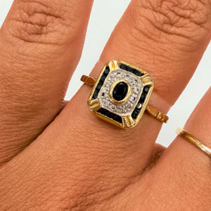 Bague avec Saphir et Diamants en Or Jaune et blanc 18K - Taille 55