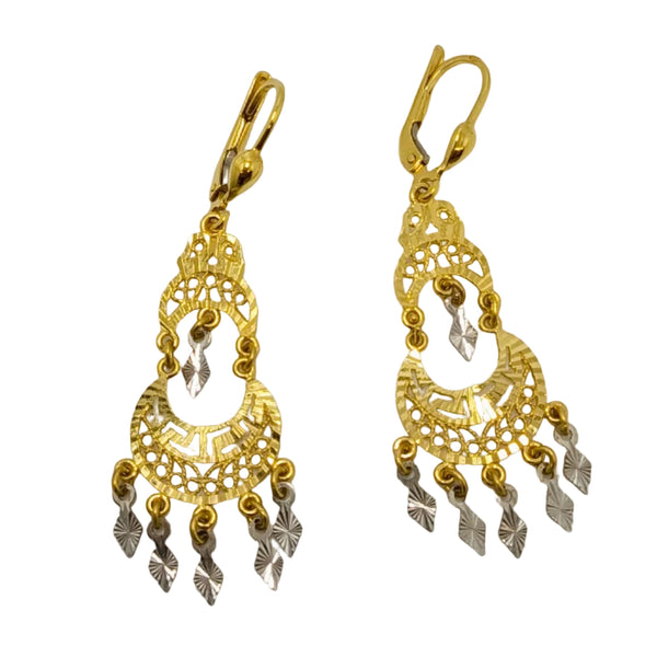 Boucles d'Oreilles Pendantes en Or Jaune et Gris 18K