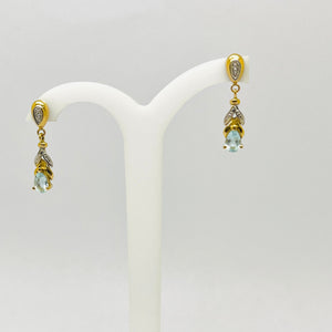 Boucles d'oreilles pendantes en or jaune et blanc 18 K