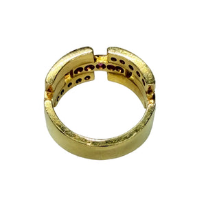 Bagues Tank en Or Jaune 18k avec Diamants et Rubis Taille 50