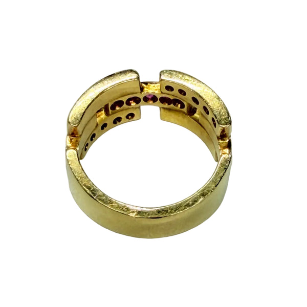 Bagues Tank en Or Jaune 18k avec Diamants et Rubis Taille 50