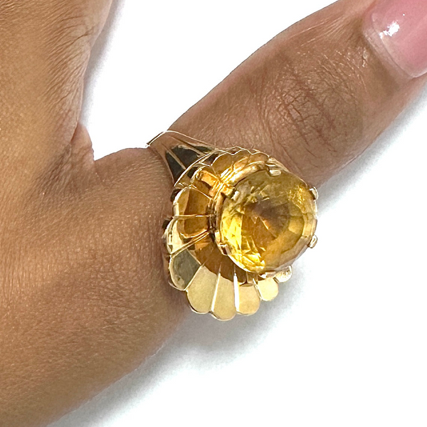 Bague Ancienne en Or Rose avec Citrine 18K Taille 54