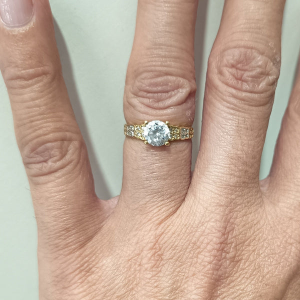 Bague Solitaire en Or Jaune avec Zirconium 18K Taille 51